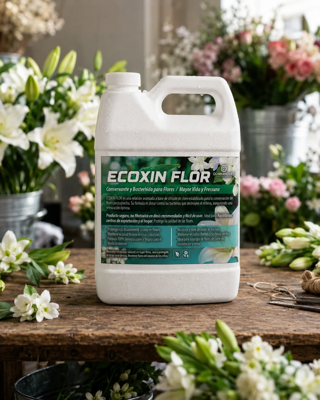 ECOXIN FLOR bactericida ClO₂ para poscosecha florícola